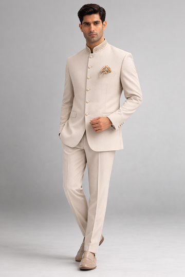 Elegant Light Grey Bandhgala Jodhpuri Set
