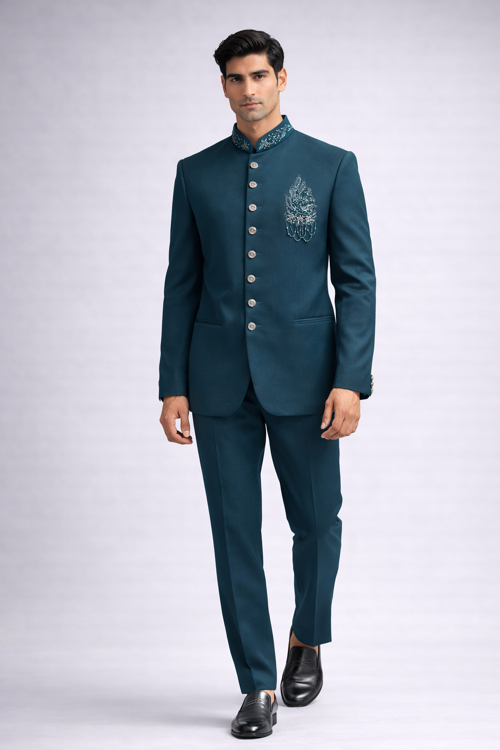 Teal Embroidered Designer Jodhpuri Set