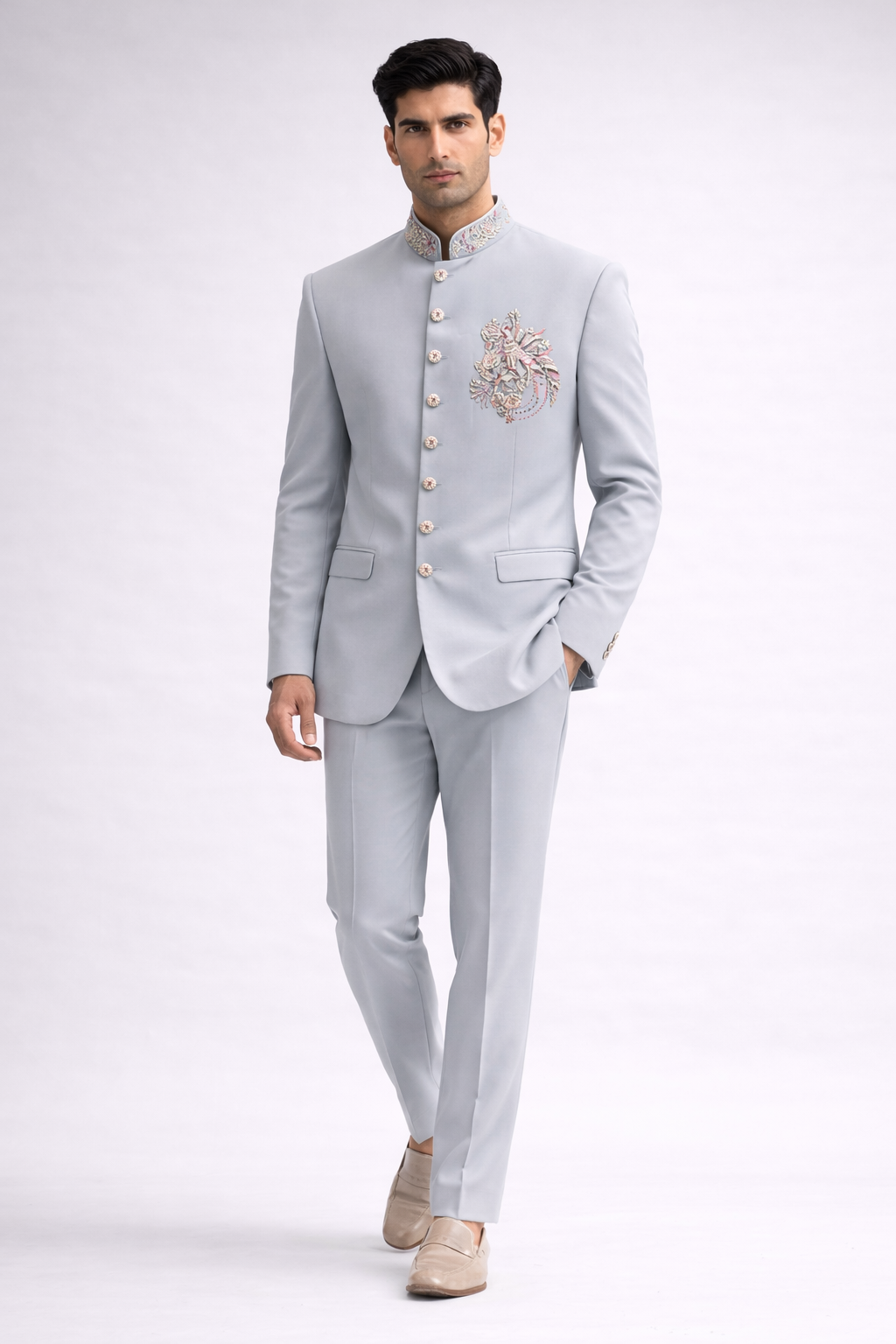 Powder Blue Embroidered Jodhpuri Set