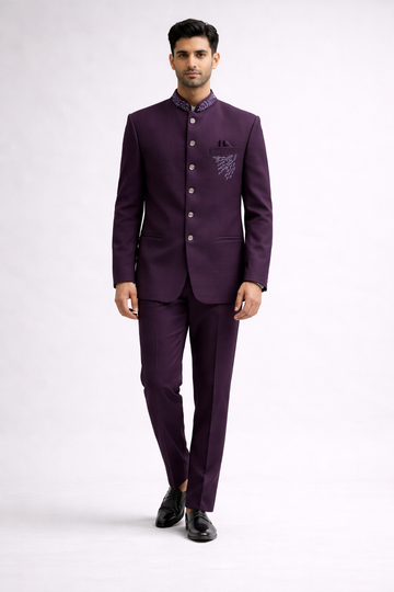 Royal Wine Embroidered Jodhpuri Set