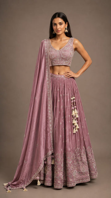 Pink Embroidered Lehenga Choli Set for Women with Dupatta