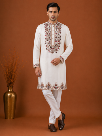 Ivory Embroidered Premium Kurta