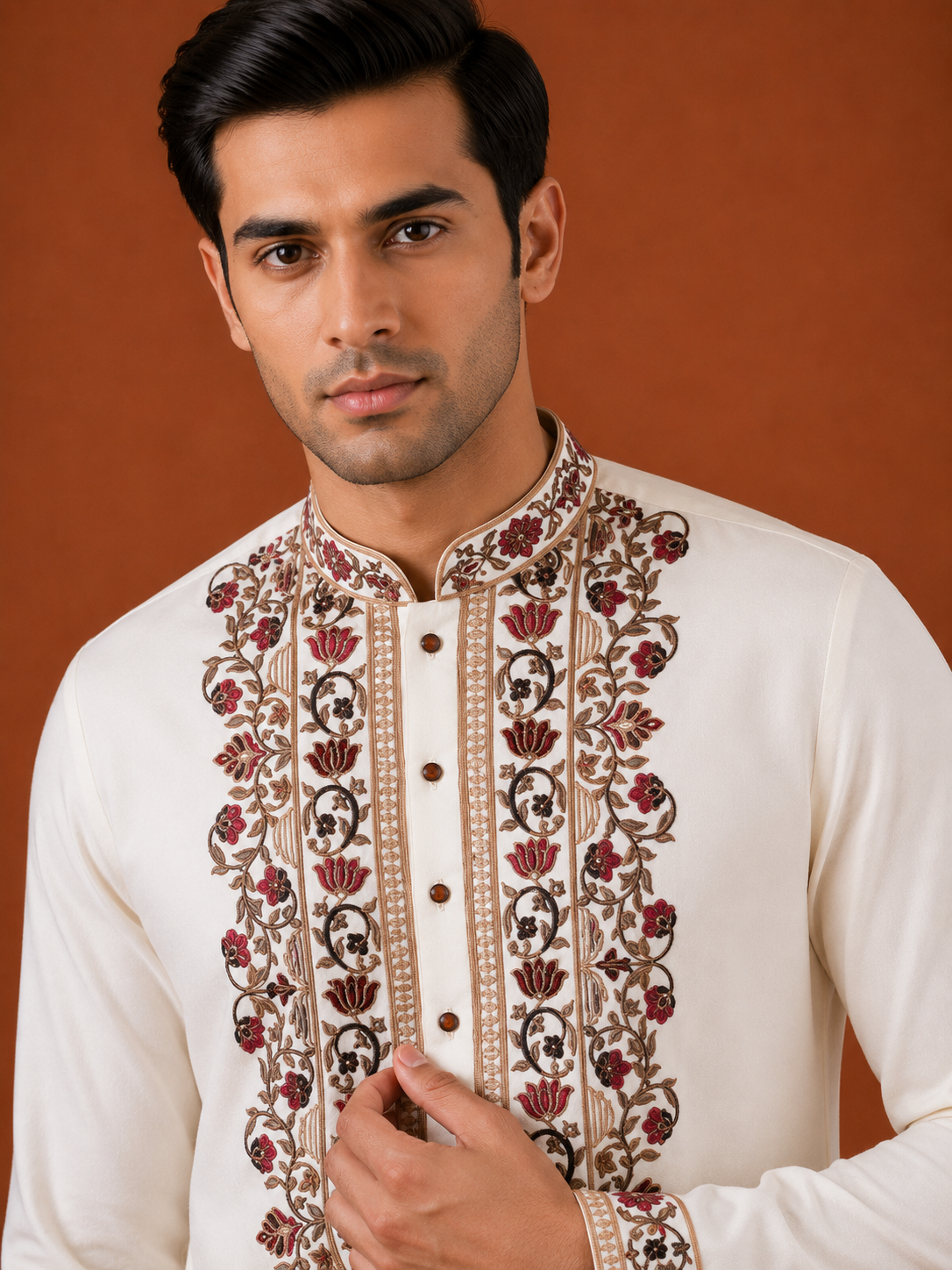 Ivory Embroidered Premium Kurta