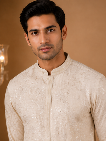 Ivory Embroidery with Sequin Premium Kurta