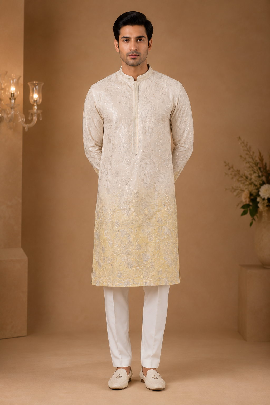 Ivory Embroidery with Sequin Premium Kurta
