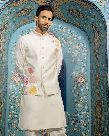 Ivory Designer Kurta Jacket Ensemble