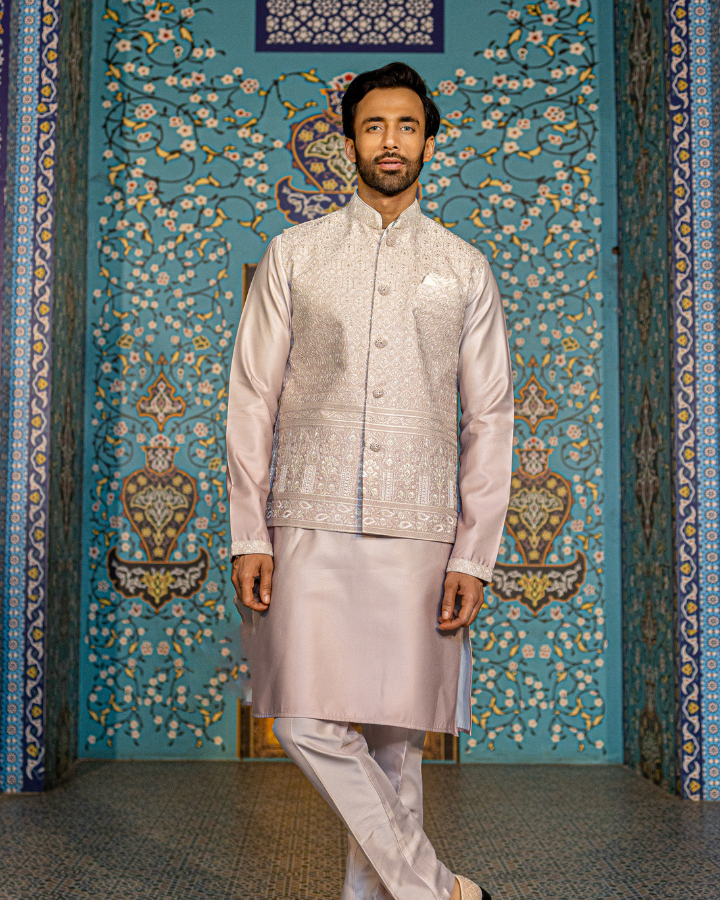 Ivory Hand-Embroidered Jacket Kurta Set