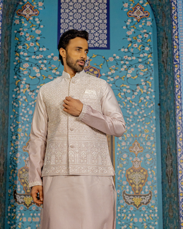 Ivory Hand-Embroidered Jacket Kurta Set