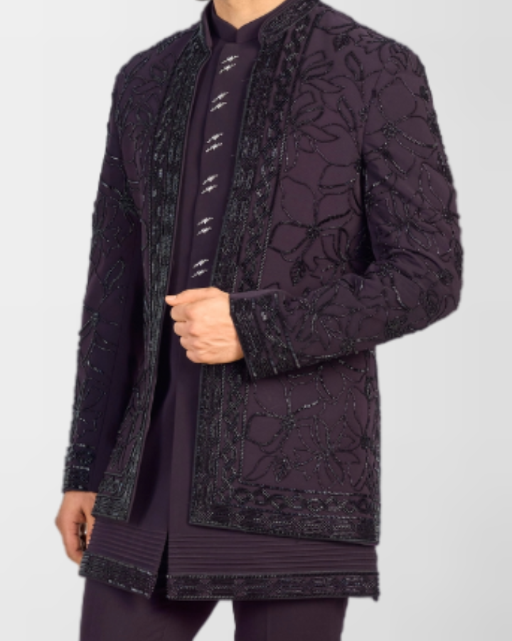 Wine Indo-Western with Hand Work