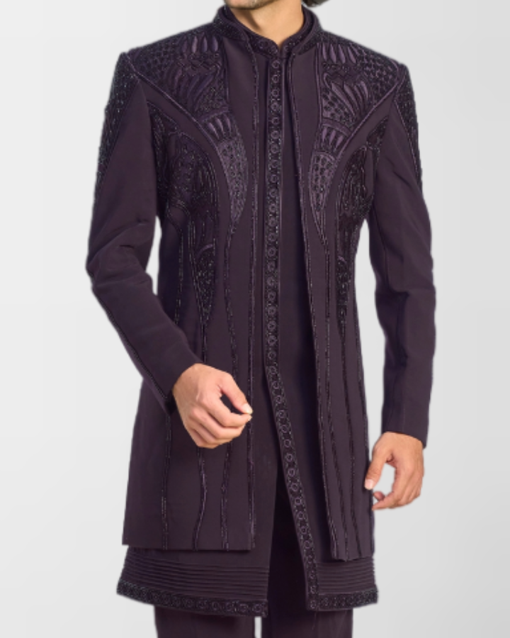 Wine Indo-Western with Hand Embroidery Work