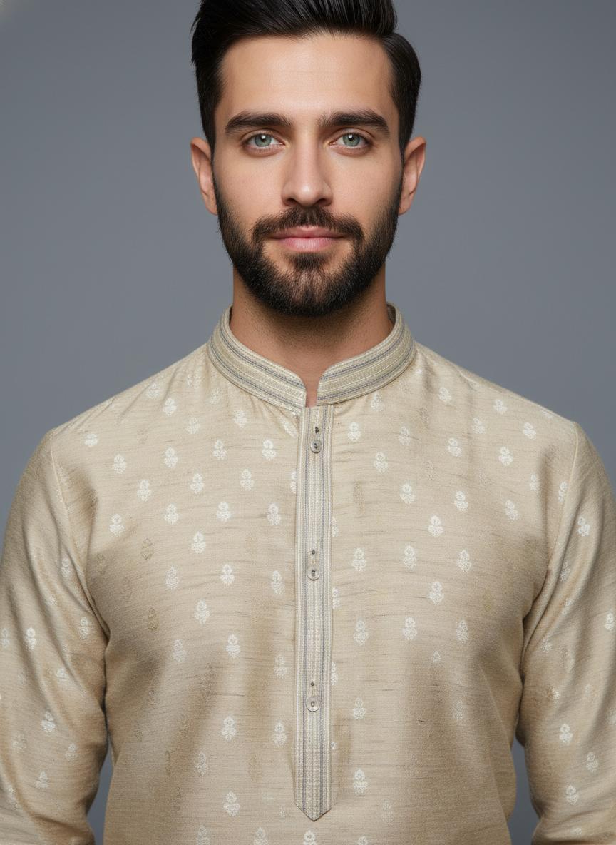 Royal Sandstone Jacquard Kurta Set