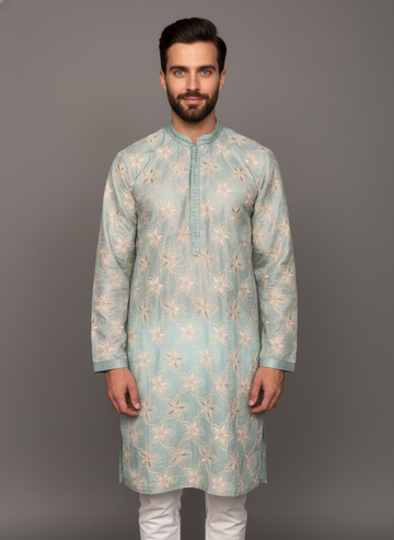 Mint Blossom Embroidered Kurta Set