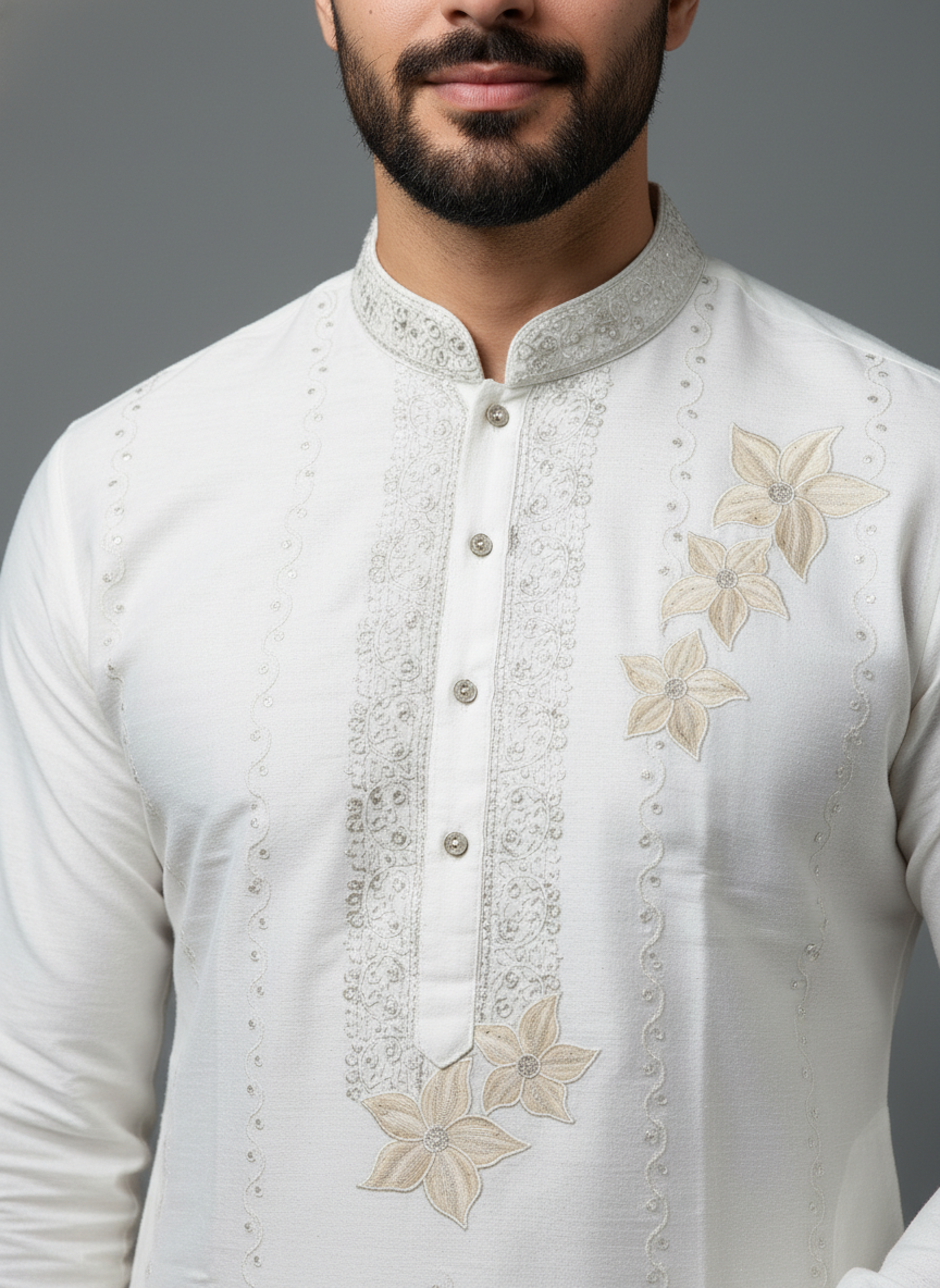 Ivory Floral Elegance Kurta Set