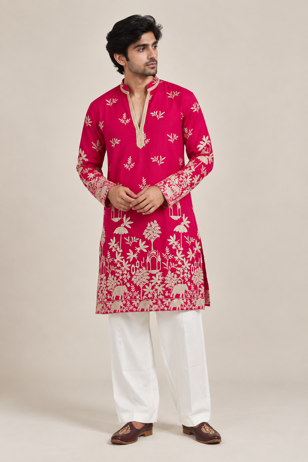 Pink Designer Kurta with Ivory Heritage Print