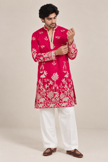 Pink Designer Kurta with Ivory Heritage Print