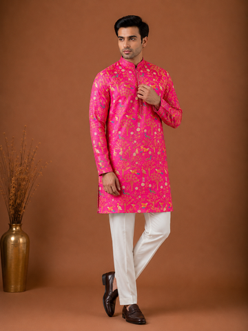 Pink Floral Printed Premium Kurta