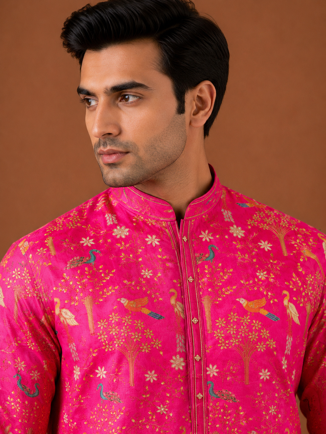 Pink Floral Printed Premium Kurta
