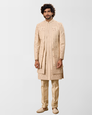Ivory Multi-Panel Hand Embroidered Sherwani