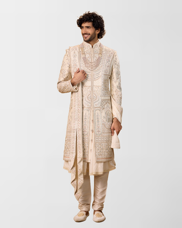 Ivory Heavy Hand-Embroidered Royal Sherwani Set