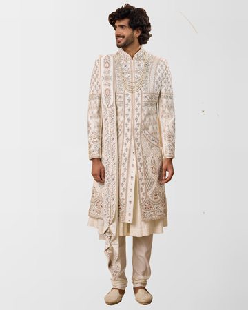Ivory Heritage Hand-Embroidered Royal Sherwani