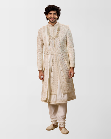 Ivory Heavy Hand-Embroidered Regal Groom Sherwani Set