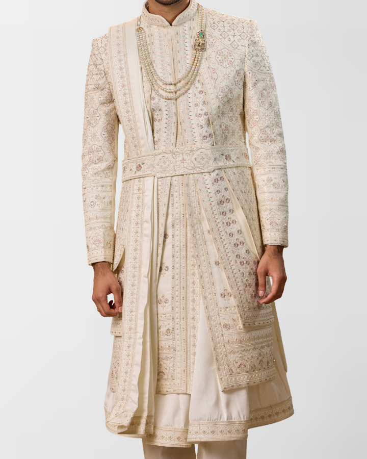Ivory Heavy Hand-Embroidered Regal Groom Sherwani Set