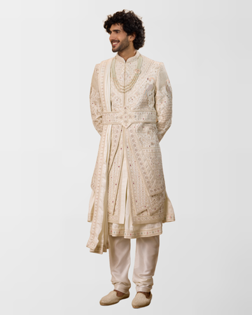 Ivory Royal Hand-Embroidered Groom Sherwani Set