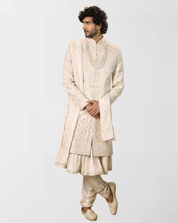 Ivory Heavy Embroidered Royal Sherwani Set