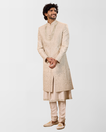 Ivory Hand-Embroidered Classic Sherwani Set