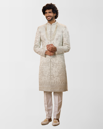 Ivory Architectural Hand-Embroidered Sherwani
