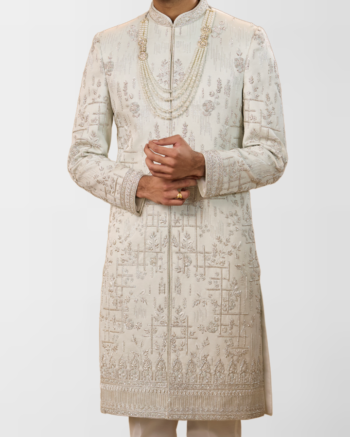 Ivory Architectural Hand-Embroidered Sherwani