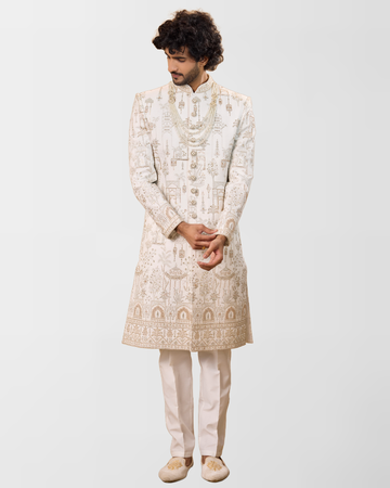 Ivory Architectural Hand-Embroidered Sherwani