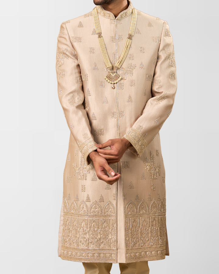 Champagne Gold Hand-Embroidered Sherwani