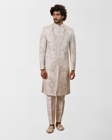 Ivory Thread-Embroidered Classic Sherwani