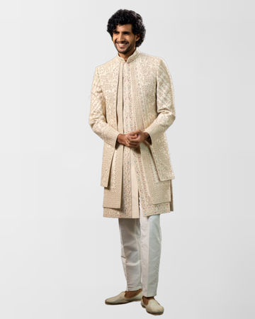 Ivory Multilayer Hand-Embroidered Sherwani