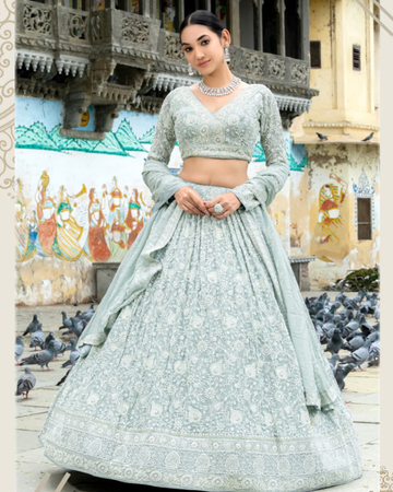 Pastel Mint Embroidered Lehenga Choli Set