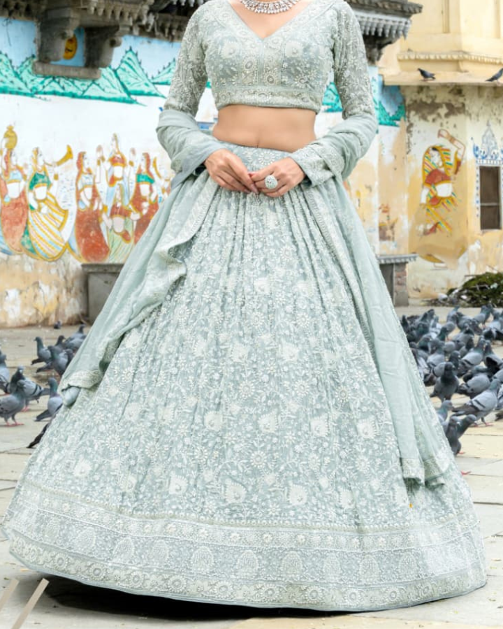 Pastel Mint Embroidered Lehenga Choli Set