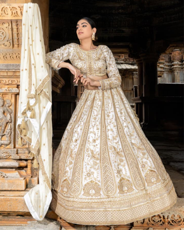 Ivory Gold Embroidered Lehenga Choli Set