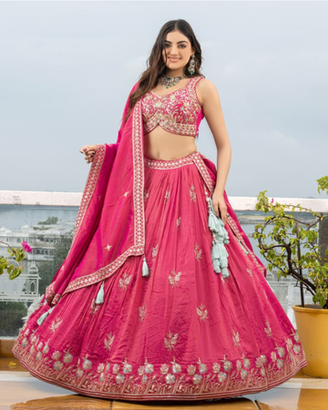 Pink Lehenga Choli with Intricate Hand Embroidery