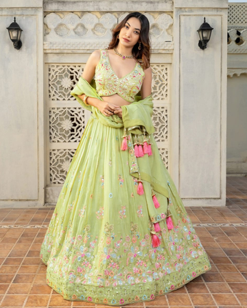 Pastel Green Lehenga Choli with Hand Embroidery
