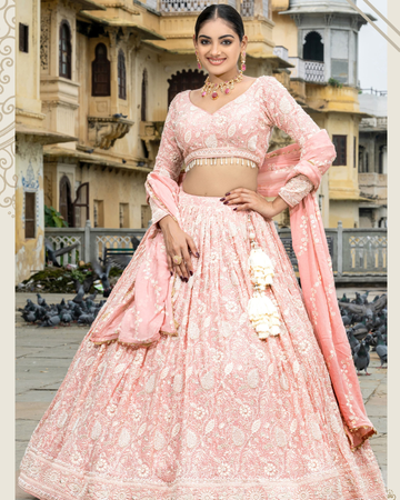 Blush Pink Embroidered Lehenga Choli Set