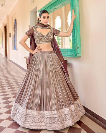 Designer Metallic Brown Sequins Lehenga Choli