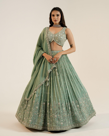 Designer Sage Green Sequin Embroidered Lehenga Choli